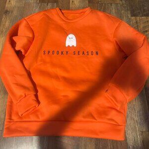 Spooky Season Women's Orange Ghost Logo Sweatshirt Size Medium NWOT Halloween